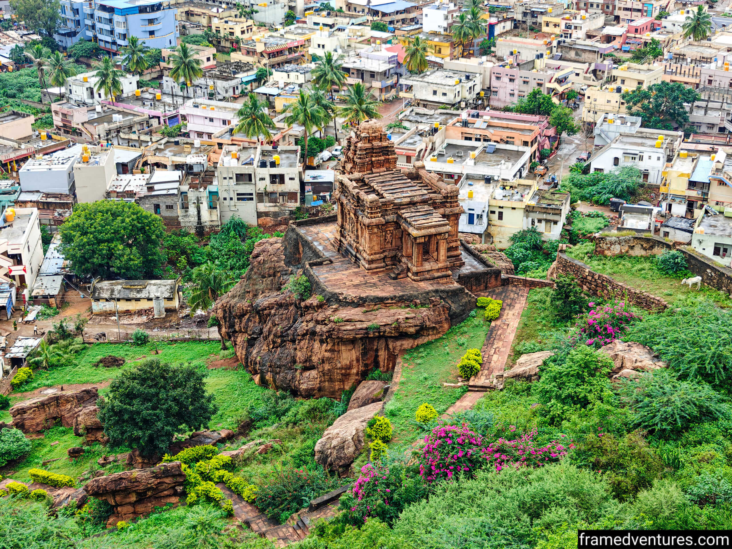 An isolated temple next to Badami Fort