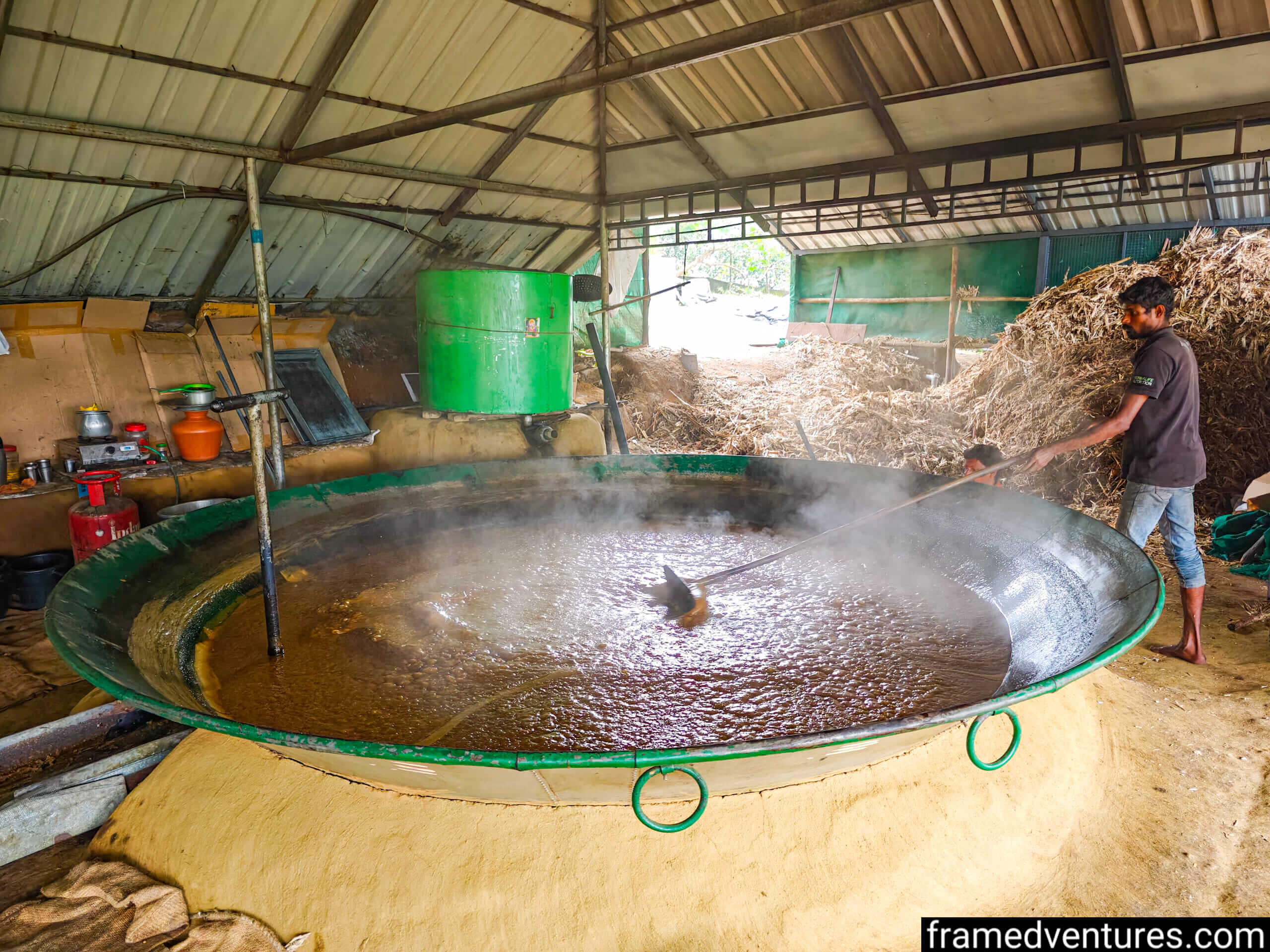 A person making jaggery at Marayoor Jaggery Making Centre